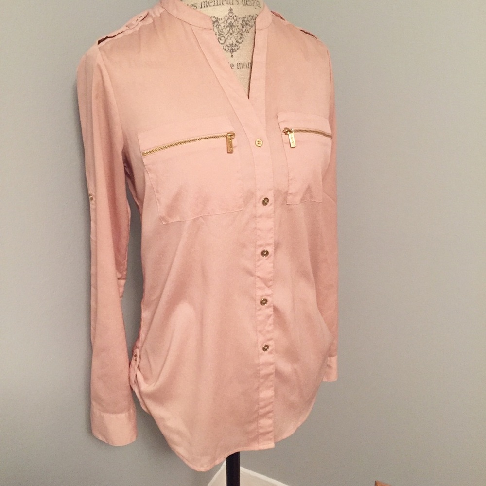 Calvin Klein Pink Satin Button Up Shirt
